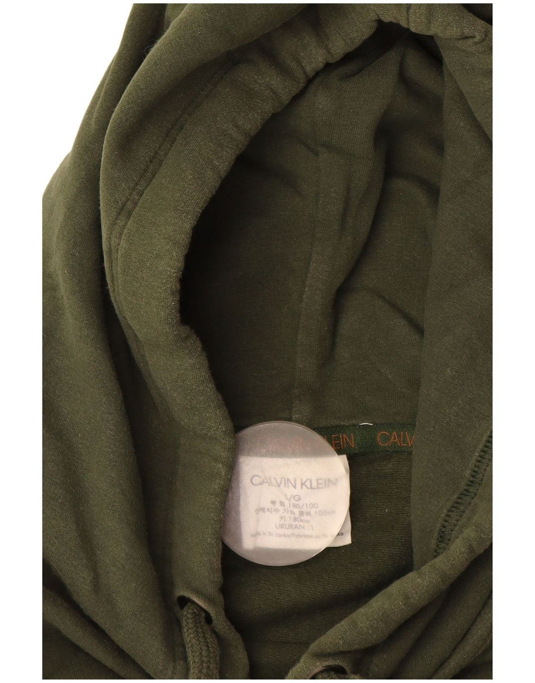 CALVIN KLEIN Damski sweter oversize z kapturem i grafiką, UK 16, duży khaki