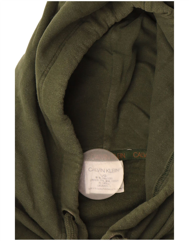 CALVIN KLEIN Damski sweter oversize z kapturem i grafiką, UK 16, duży khaki