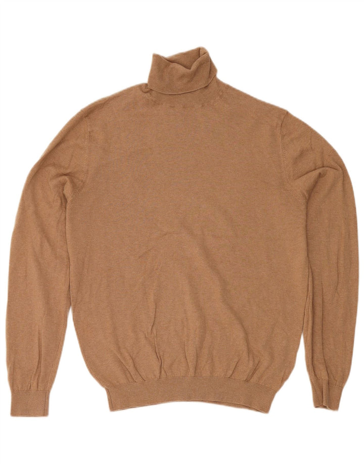 Męski sweter Massimo Dutti z wywijanym dekoltem, duży, beżowy, bawełniany