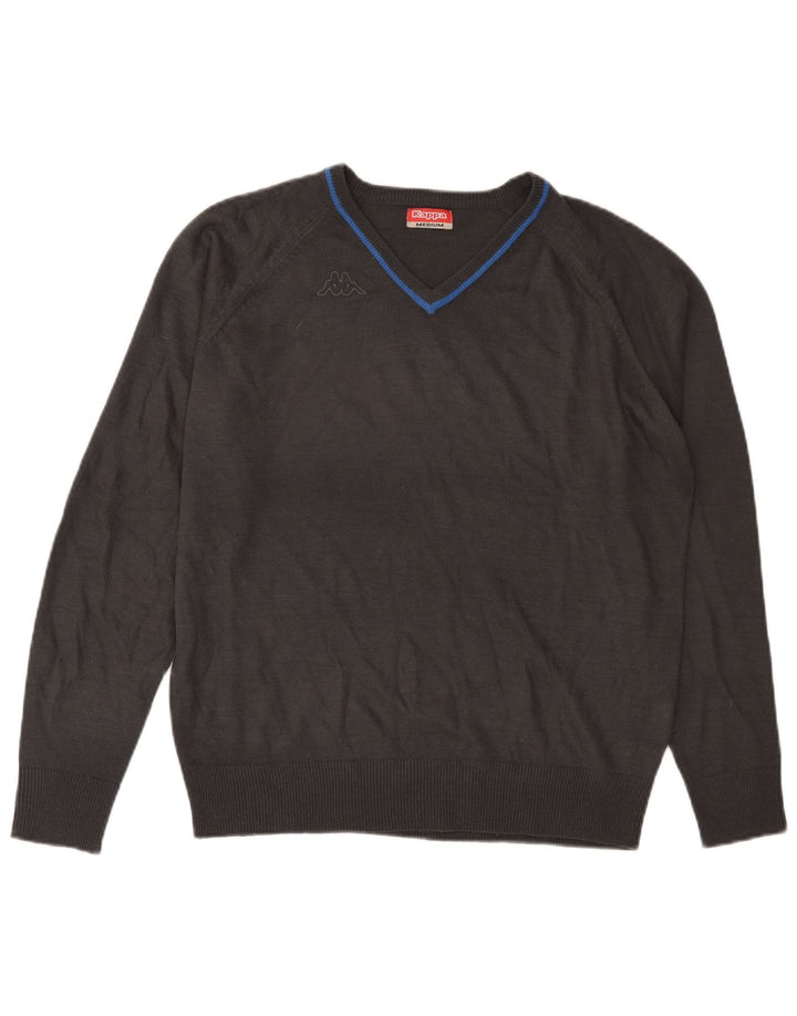 Męski sweter KAPPA z dekoltem w kształcie litery V, średnioszary, akrylowy