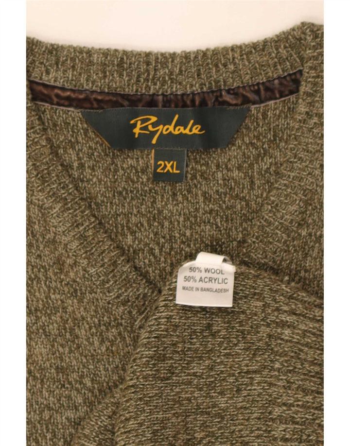 Męski sweter Rydale z dekoltem w kształcie litery V, 2XL, wełna w kolorze khaki