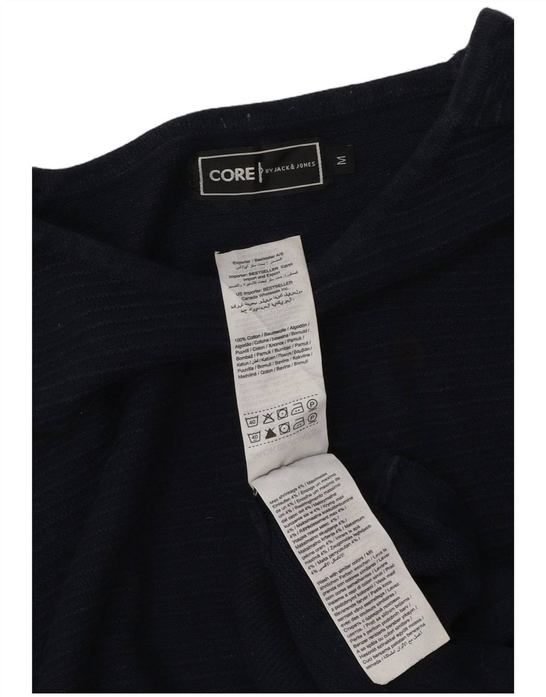 Top męski Jack & Jones z długim rękawem, średni, granatowy, bawełniany w prążki