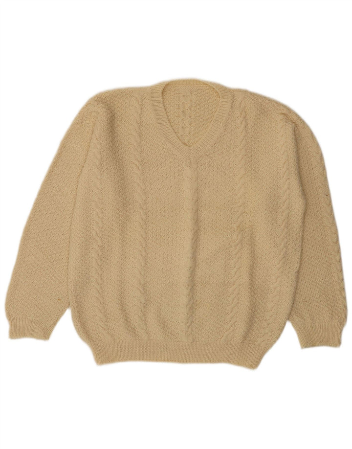 Vintage męski sweter z dekoltem w kształcie litery V, duży, beżowy