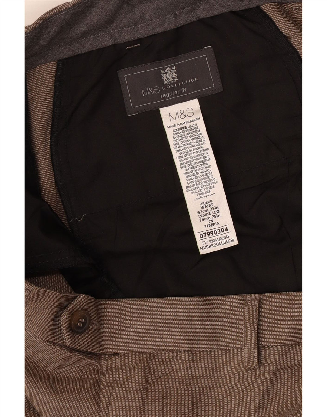 Męskie spodnie garniturowe Marks & Spencer o regularnym kroju W38 L29 Beżowy poliester