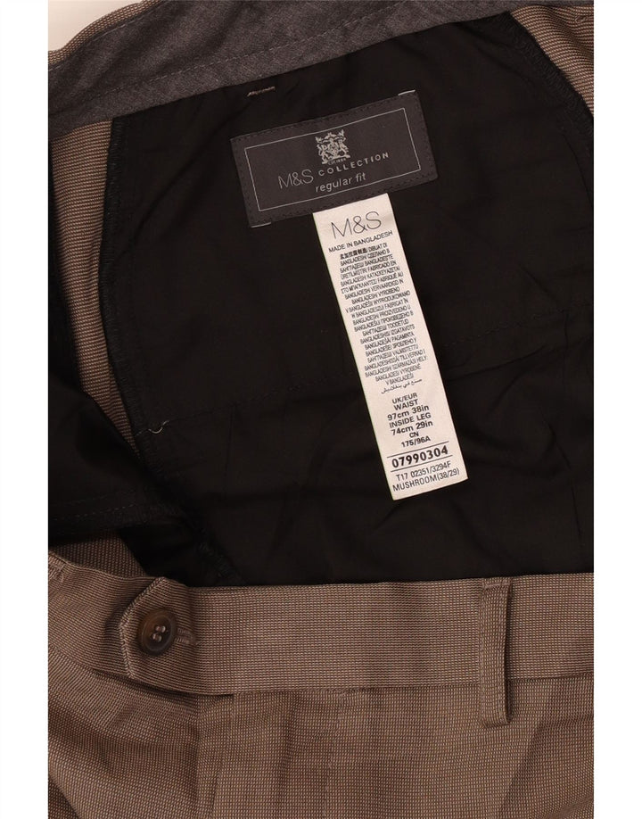 Męskie spodnie garniturowe Marks & Spencer o regularnym kroju W38 L29 Beżowy poliester