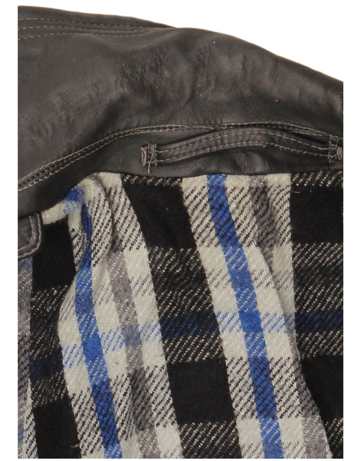 Męski skórzany trencz VINTAGE UK 38, średnia czarna skóra