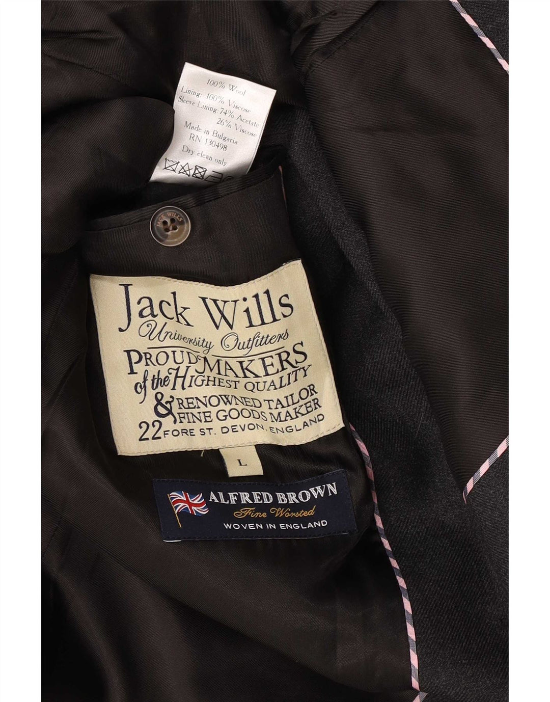 Jack Wills Mens 2 Button Blazer Jacket UK 40 Large Grey Wool