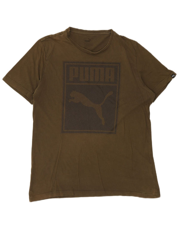 Męski T-shirt z grafiką PUMA, duży, bawełniany khaki