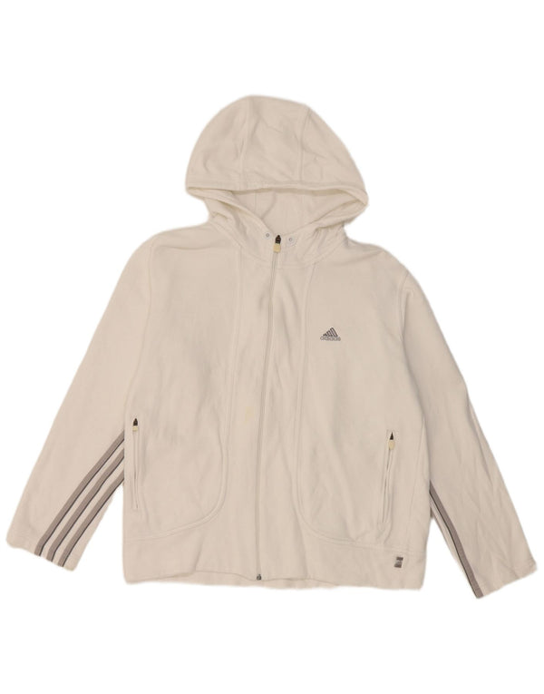 Damski sweter z kapturem i zamkiem błyskawicznym Adidas UK 14, duży, biały, bawełniany