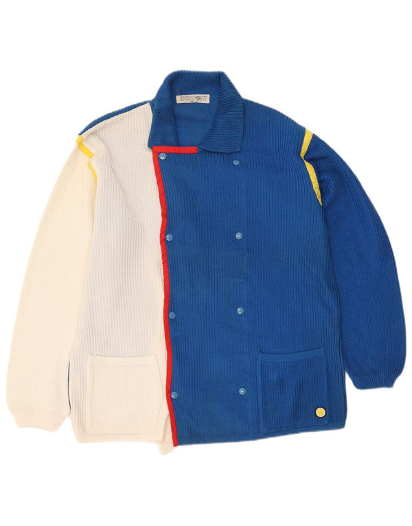 Vintage męski sweter rozpinany, duży, niebieski, bawełniany w bloki kolorów