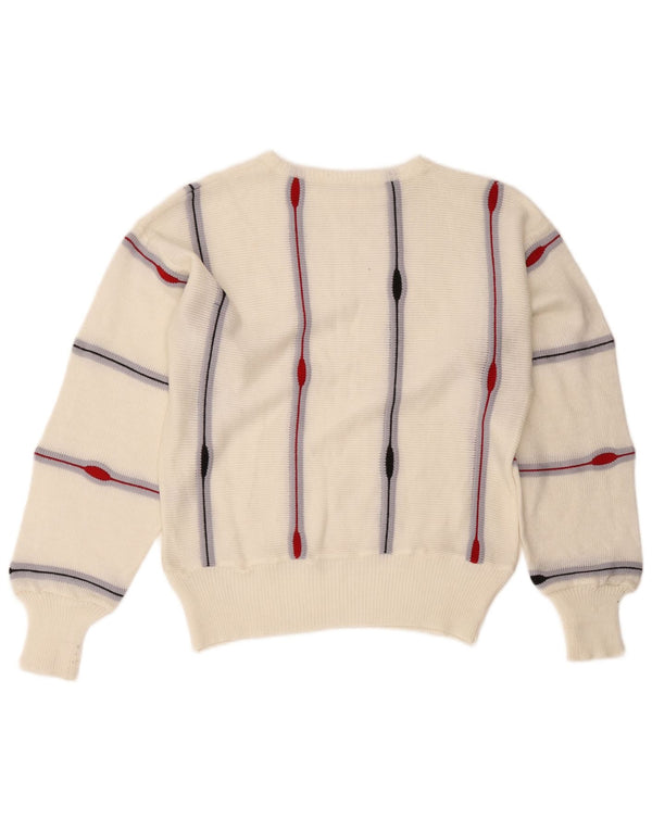 Vintage damski sweter z dekoltem w łódkę UK 14 w średnie białe paski