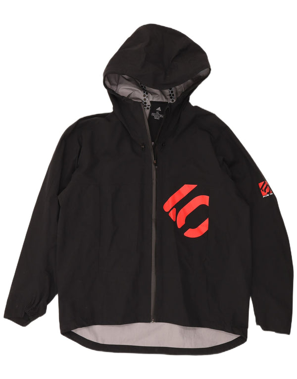 Męska kurtka przeciwdeszczowa ADIDAS z kapturem i grafiką UK 42 XL, czarny poliamid