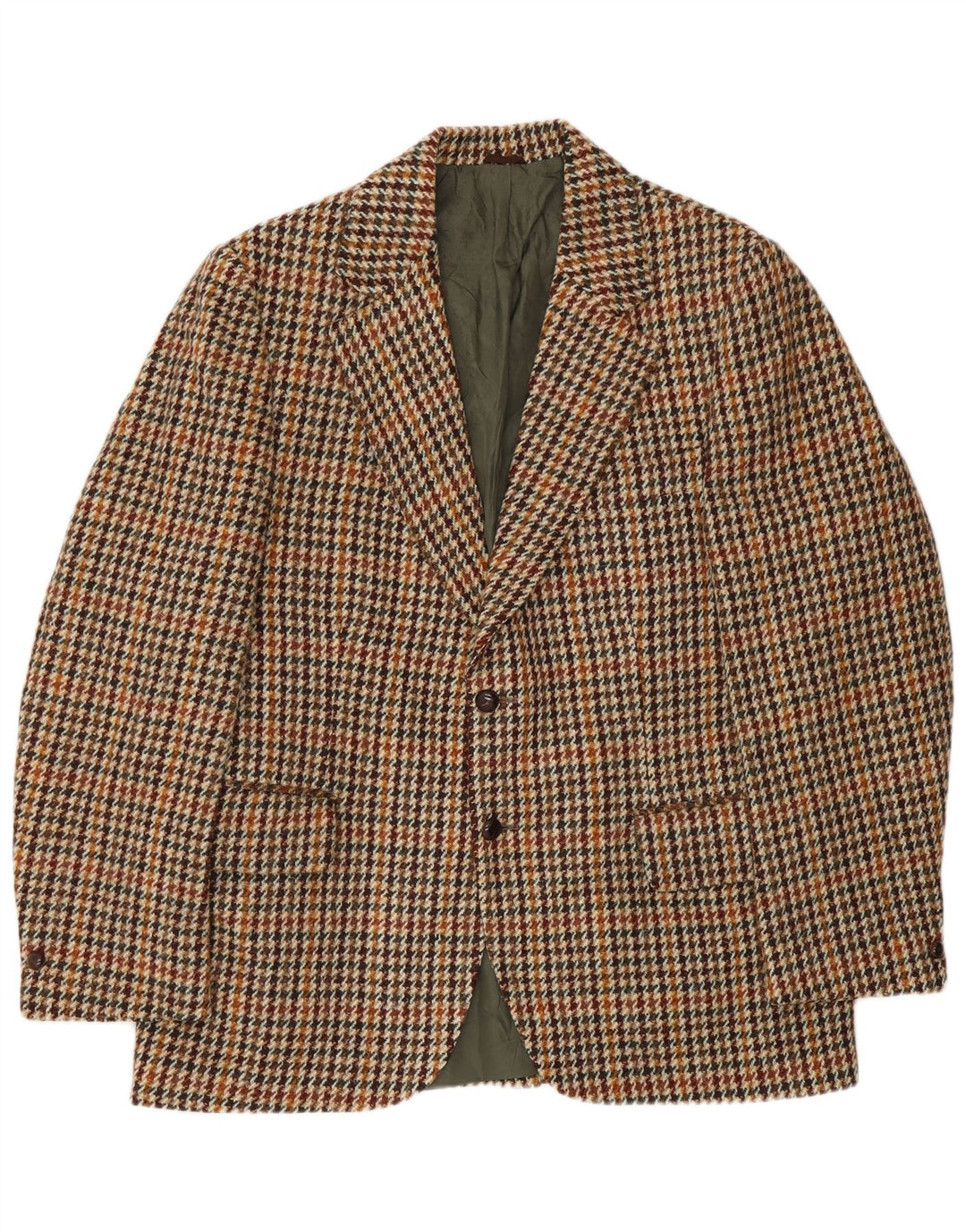 Męska marynarka zapinana na 2 guziki Harris Tweed UK 40 Duża brązowa pepitka