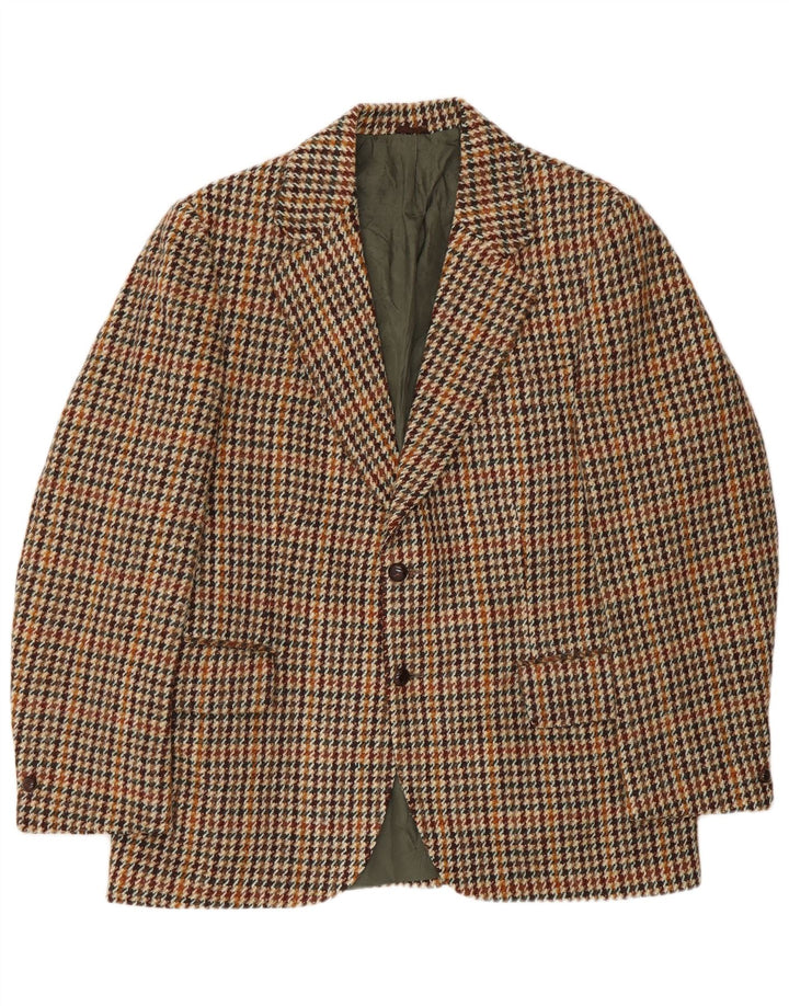 Męska marynarka zapinana na 2 guziki Harris Tweed UK 40 Duża brązowa pepitka