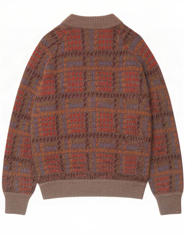 Vintage męski sweter kardigan w średnią wielobarwną kratkę