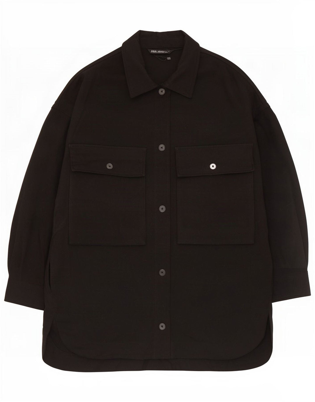 Zara Womens Oversized Overcoat UK 16 Large Black Polyester