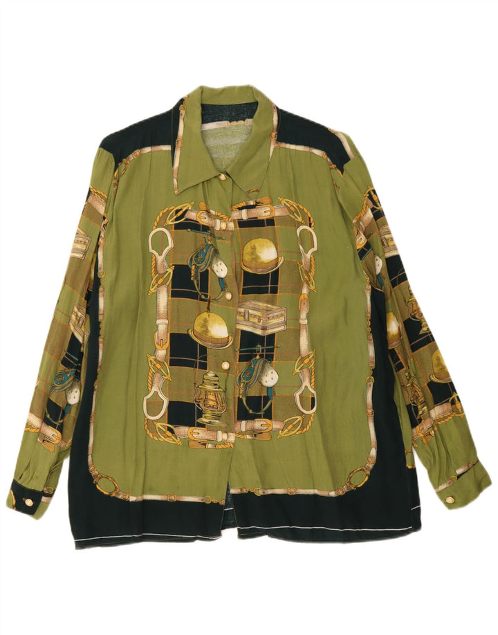 Koszula damska w stylu vintage w abstrakcyjny wzór UK 18 XL, zielona