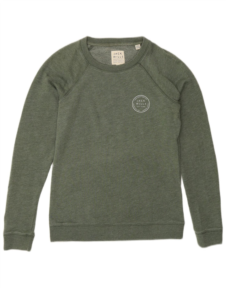 JACK WILLS Womens Sweatshirt Jumper UK 8 Small Green Cotton