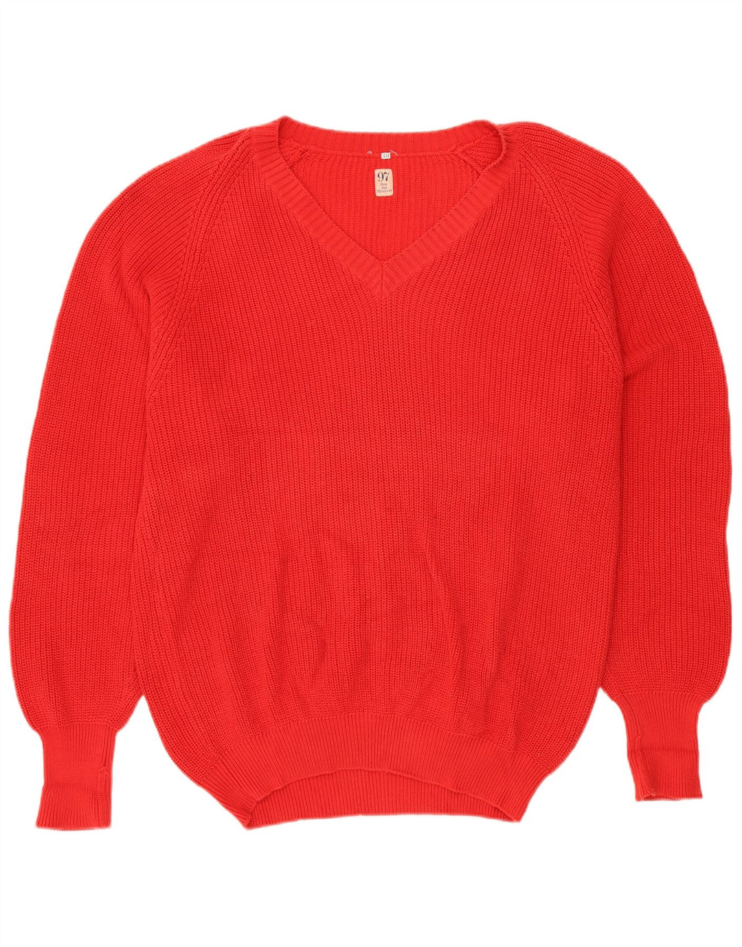 Męski sweter VINTAGE z dekoltem w kształcie litery V, duży, czerwony, bawełniany