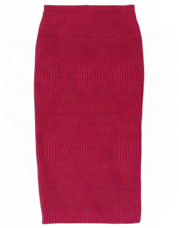 Zara Damska spódnica ołówkowa midi z wysokim stanem, średnia W26 Burgundowa tkanina argyle/diament