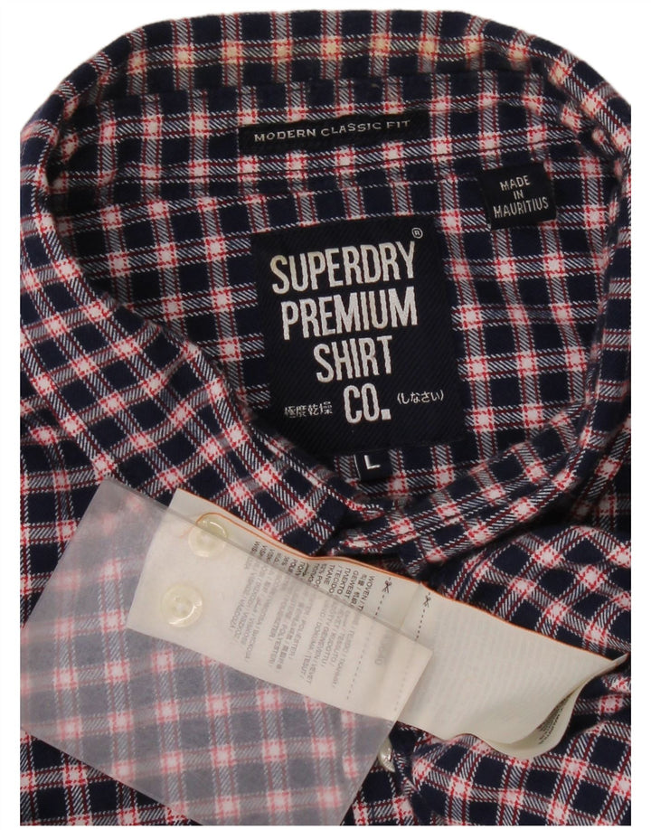 Męska koszula flanelowa Superdry o klasycznym kroju, duża, granatowa, poliester w kratę