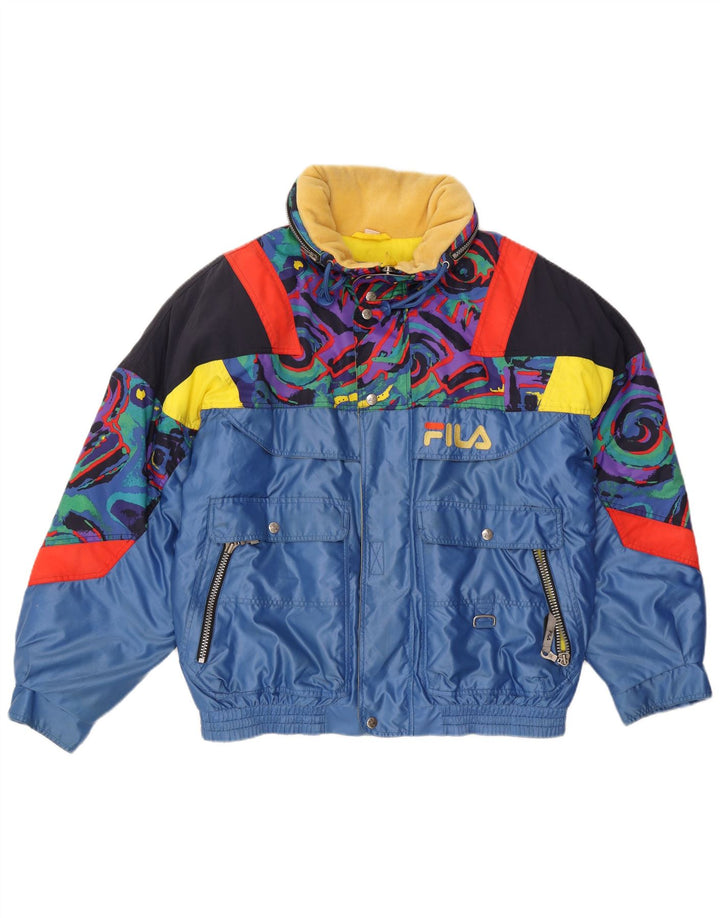 Męska kurtka narciarska Fila Italia z kapturem IT 52 XL Niebieski poliamid z blokami kolorów