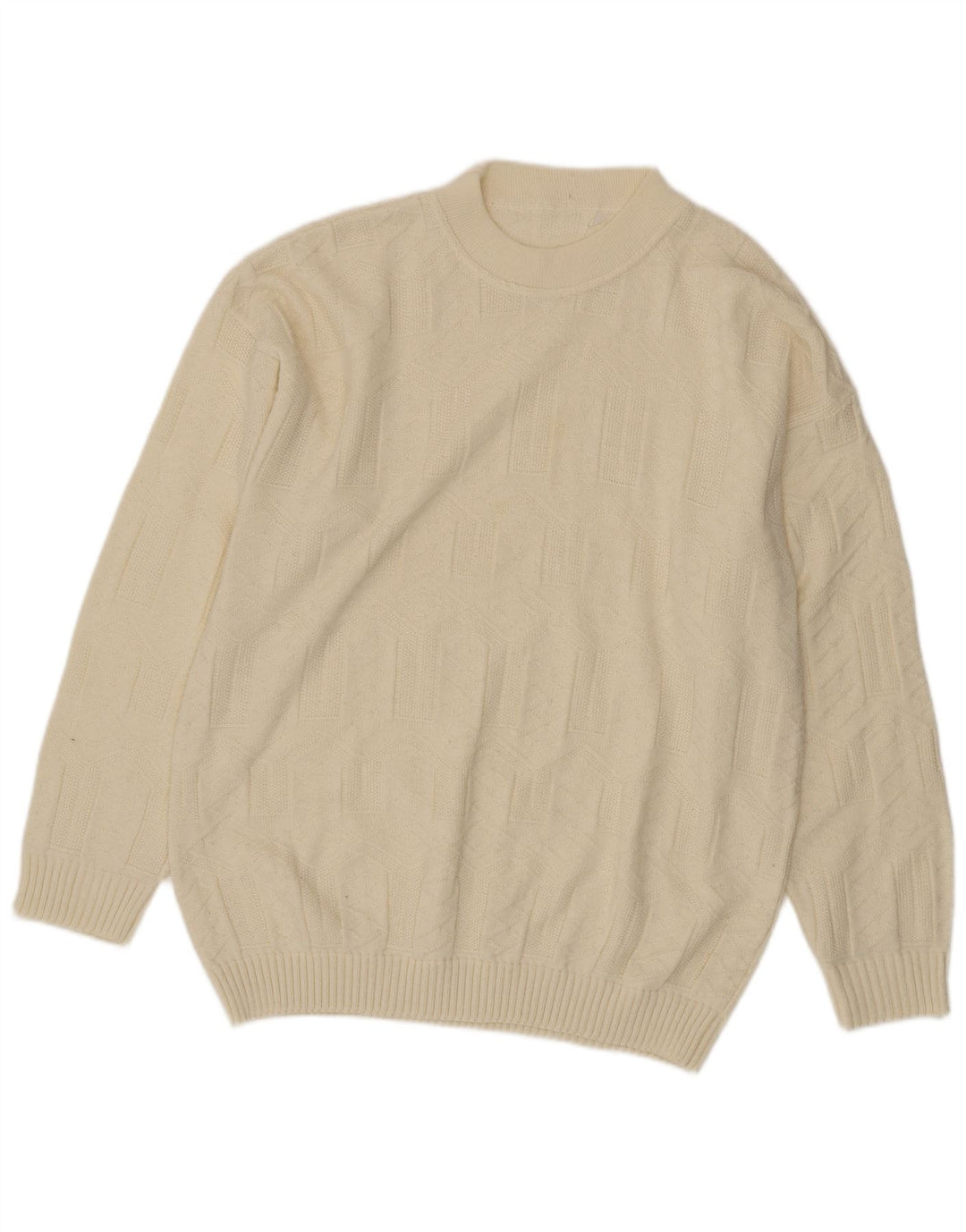 Vintage męski sweter z wycięciem pod szyją, duży biały