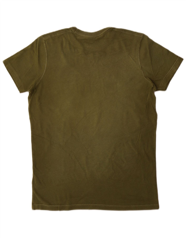 Męski T-shirt z grafiką Hollister, mały, bawełniany khaki