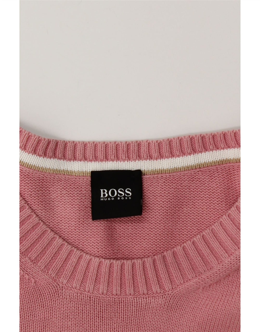 Męski sweter z okrągłym dekoltem HUGO BOSS, duży, różowy, bawełniany
