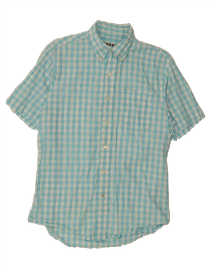 IZOD Mens Poplin Short Sleeve Shirt Small Turquoise Gingham Cotton Vintage Izod and Second-Hand Izod from Messina Hembry 