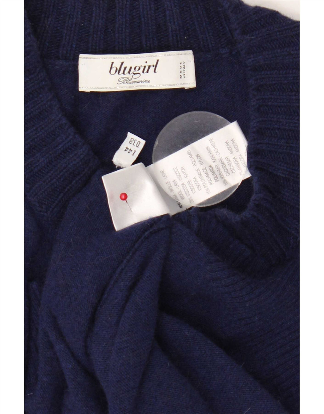 Sweter damski o przedłużonym kroju w stylu vintage IT 44 Średni granatowy wełniany