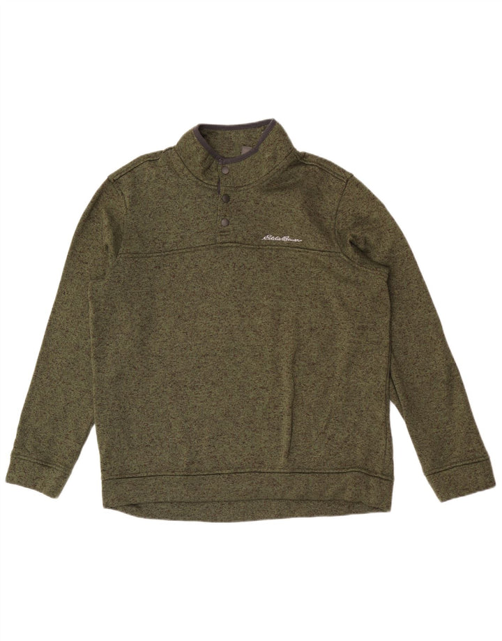 Męski sweter Eddie Bauer z zapinanym dekoltem, duży, w kolorze khaki, nakrapiany