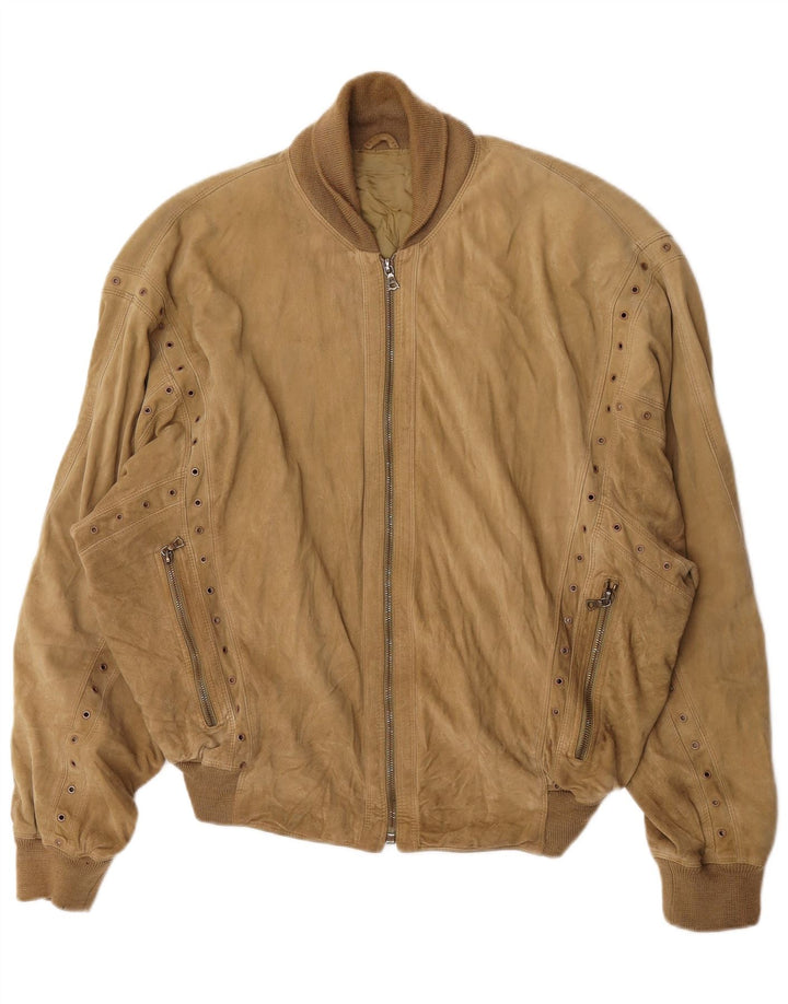 Damska kurtka bomberka Gianni Versace o luźnym kroju, zamszowa, UK 38, średni beż