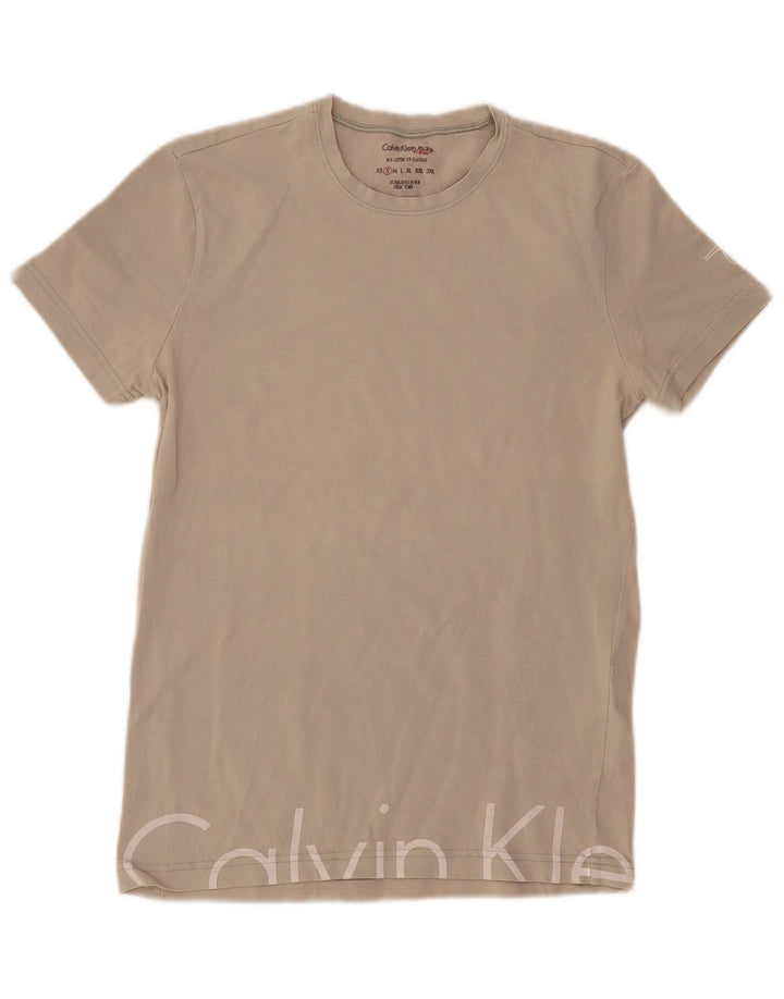 Męski T-shirt z grafiką Calvin Klein, mały, złamanej bieli, bawełniany