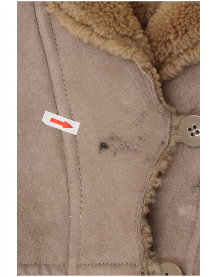 Damski płaszcz z owczej skóry w stylu vintage IT 42 Średni beżowy płaszcz z owczej skóry