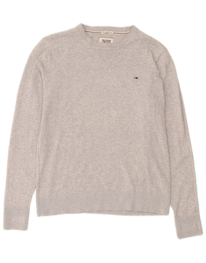 Męski sweter z okrągłym dekoltem Tommy Hilfiger, średnioszary, bawełniany