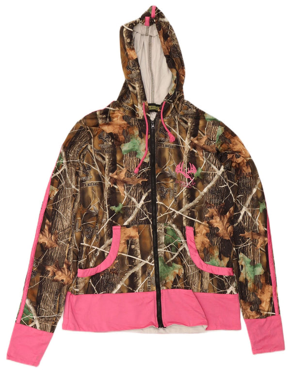 Sweter damski LONGLEAF CAMO z kapturem i zamkiem UK 14, średni beż, kamuflaż