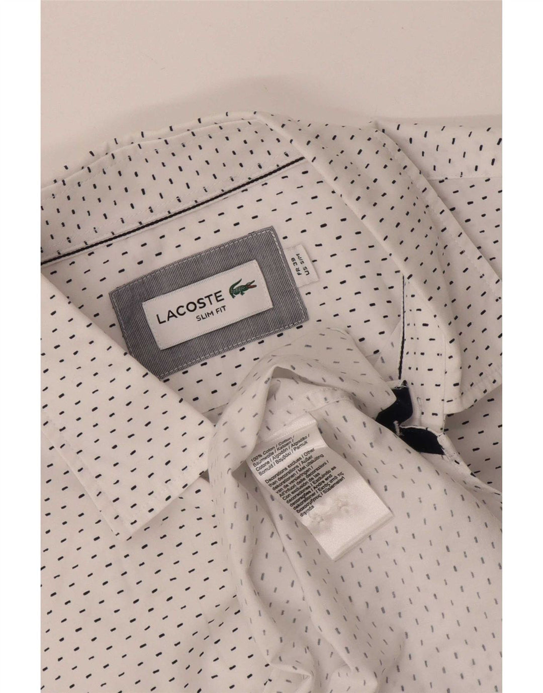 Koszula męska Lacoste Slim Fit, rozmiar 39, średnia, biała bawełna w cętki