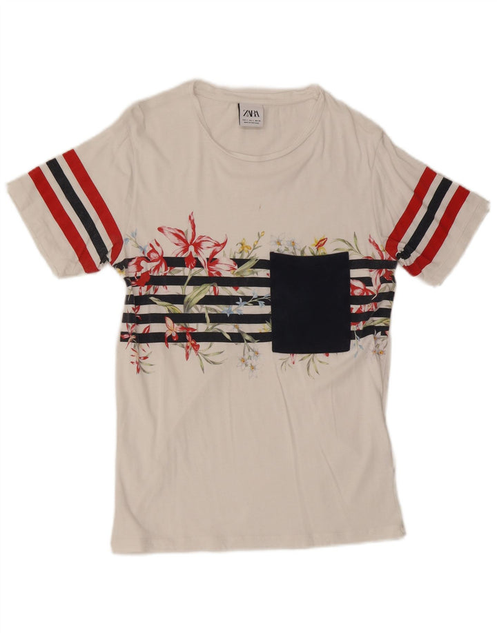 T-shirt męski Zara, mały, biały, bawełniany w kwiaty