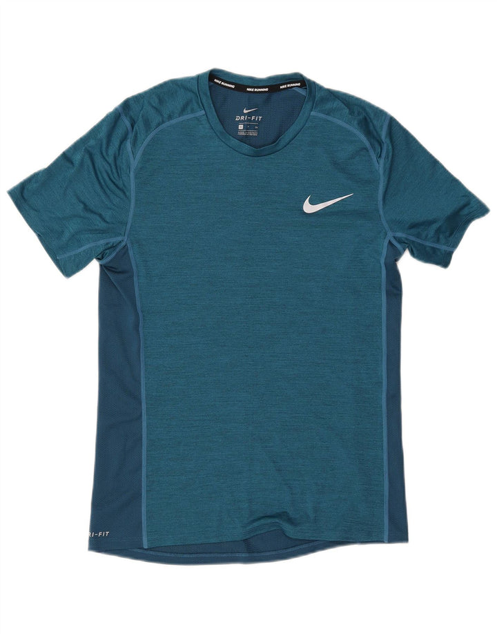 Męski T-shirt Nike Dri Fit Top, mały, niebieski, poliester z blokami kolorów