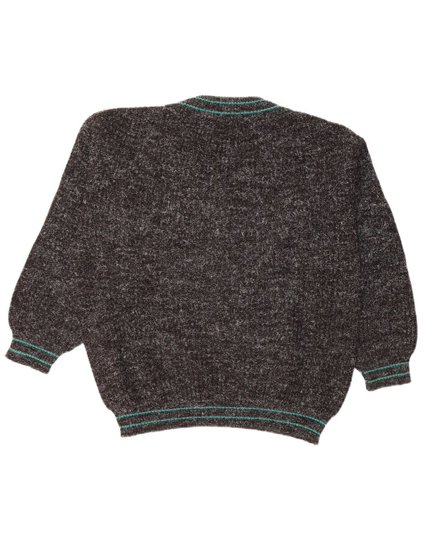 Vintage męski sweter z dekoltem w kształcie litery V, XL, czarny akryl