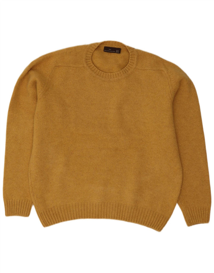 Męski sweter z okrągłym dekoltem Zara XL, żółta wełna