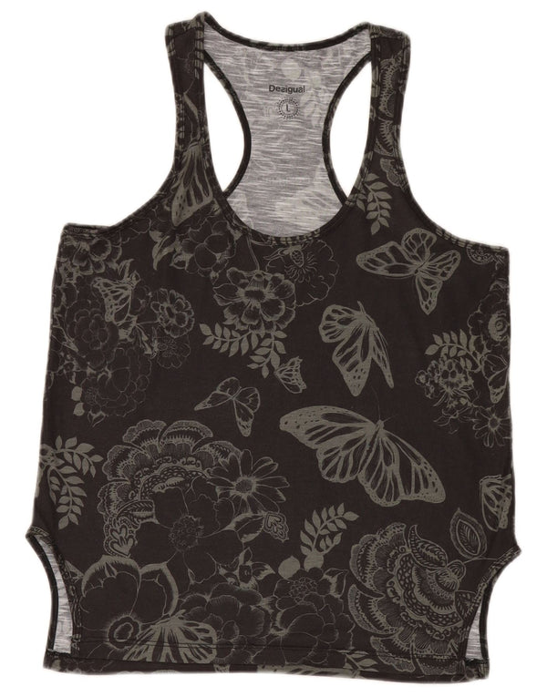 Damski top Desigual Graphic Vest Top UK 14, duży, czarny w kwiaty