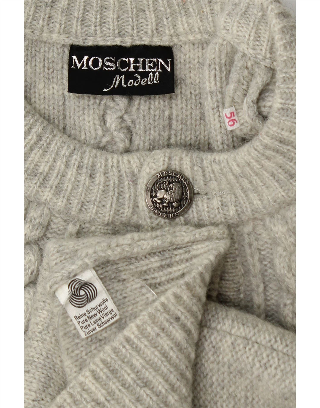 Męski sweter rozpinany Moschen Modell, średnioszary, z nowej wełny