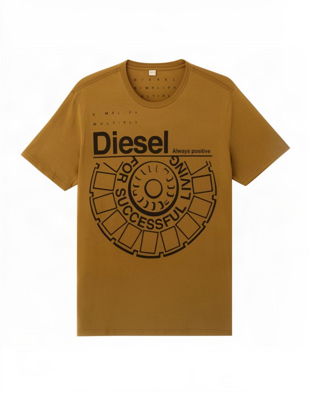 Męska koszulka z grafiką Diesel, duża, brązowa, bawełniana