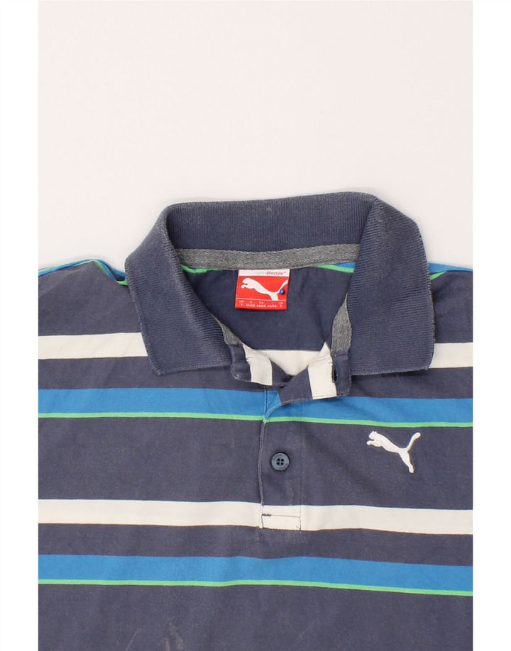 PUMA Mens Polo Shirt Small Navy Blue Striped Cotton Vintage Puma and Second-Hand Puma from Messina Hembry 