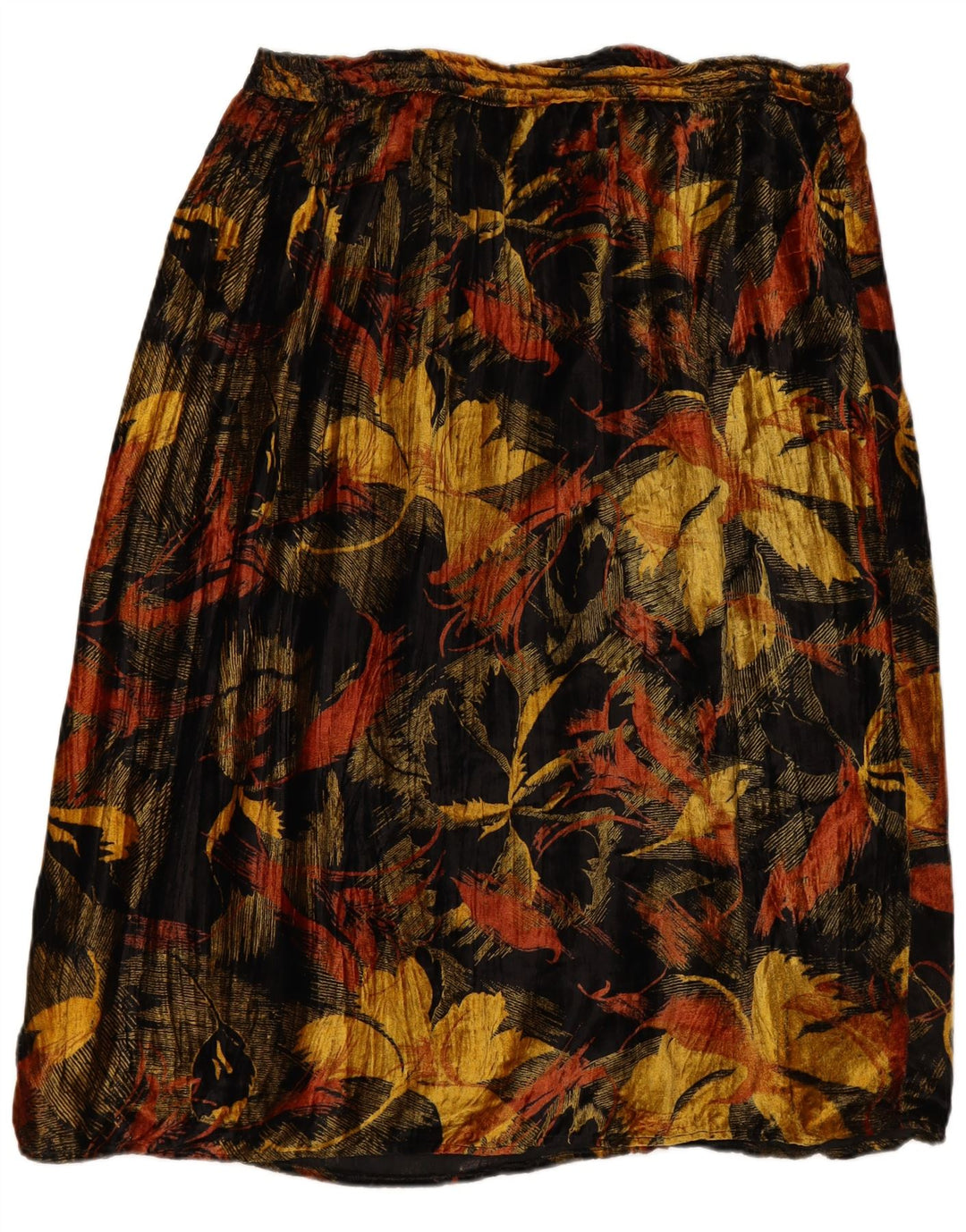VINTAGE Damska welurowa spódnica o linii A W38 XL Czarna, w kwiaty, sztuczny jedwab