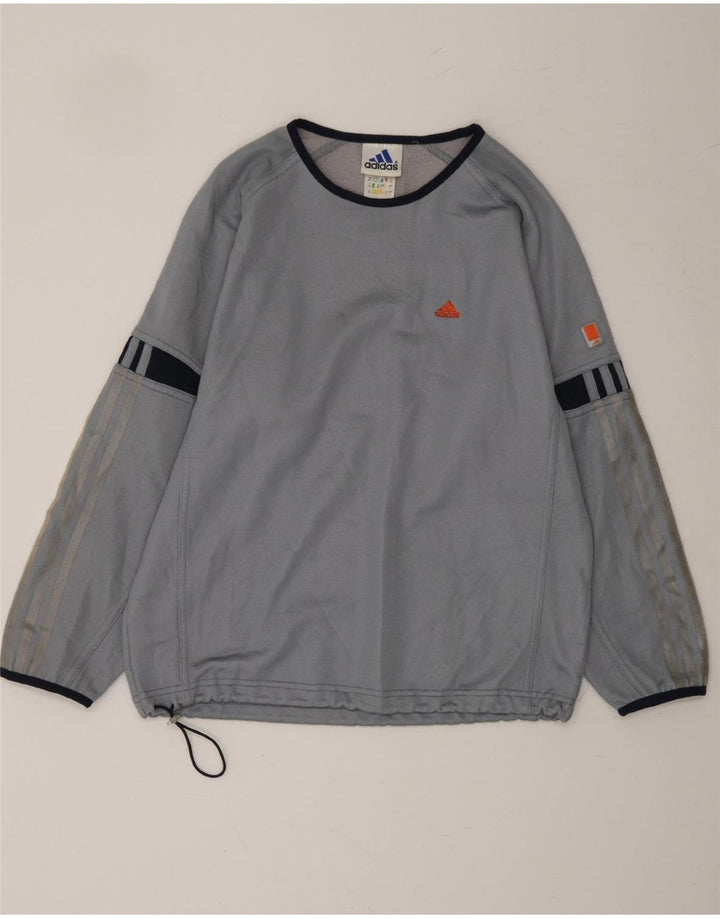 ADIDAS Boys Sweatshirt Jumper 13-14 Years Grey Striped Polyester Vintage Adidas and Second-Hand Adidas from Messina Hembry 