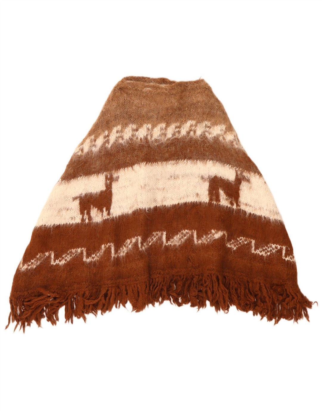 Vintage damski sweter ponczo w jednym rozmiarze, brązowy, z blokami kolorów, Aztek