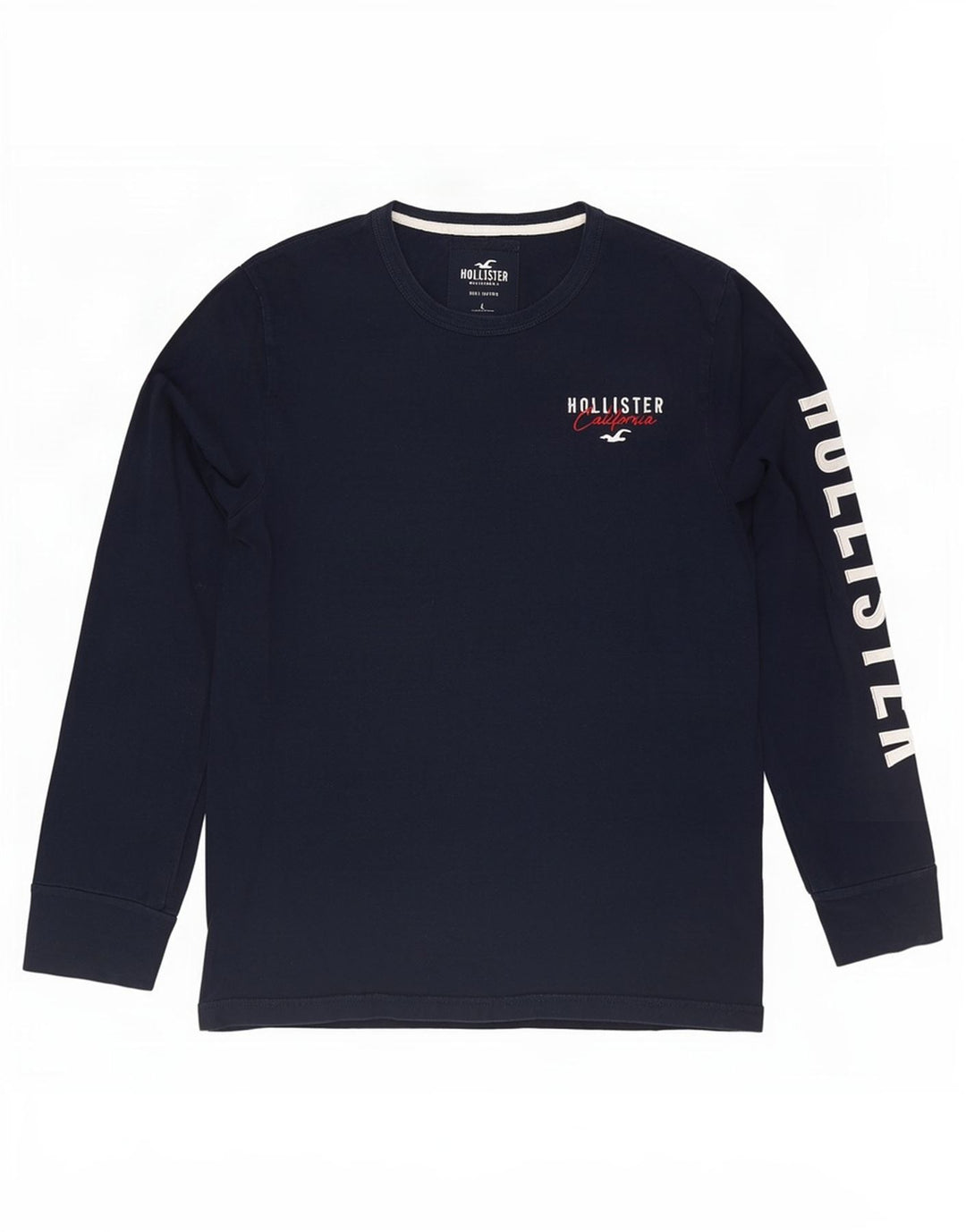 Męski top z grafiką Hollister z długim rękawem, duży, granatowy, bawełniany